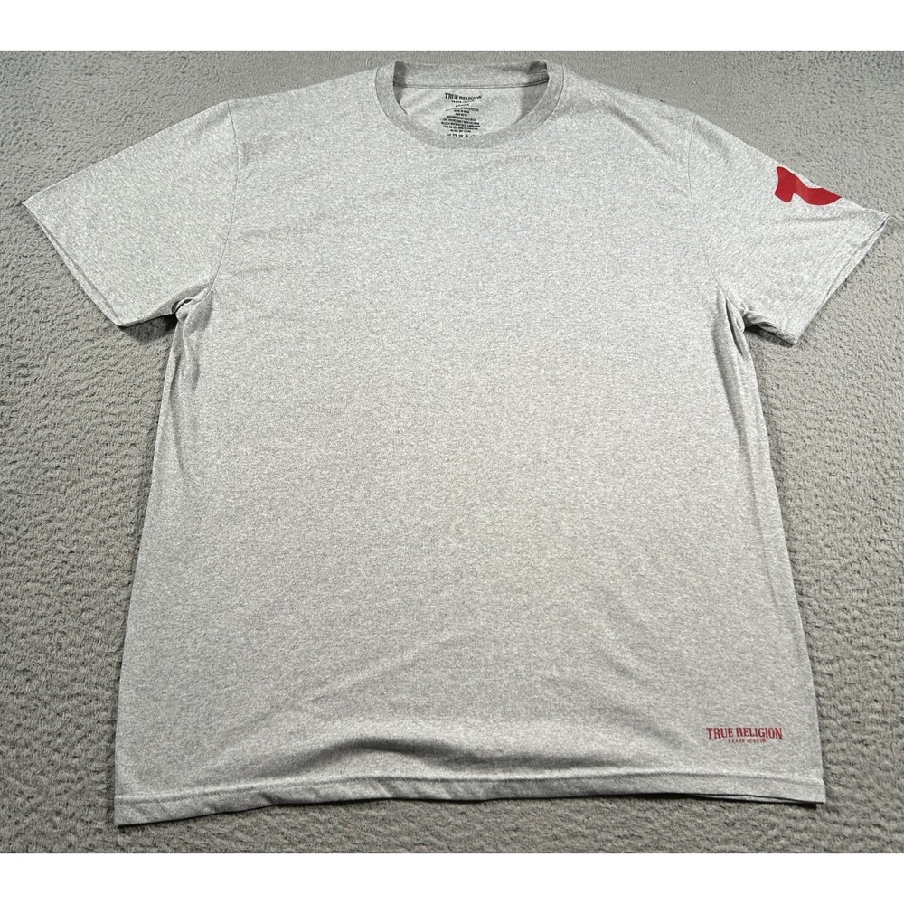 True Religion Shirt Mens Large Gray Cotton Crew Neck Outdoor Logo Pullover‎ Tee